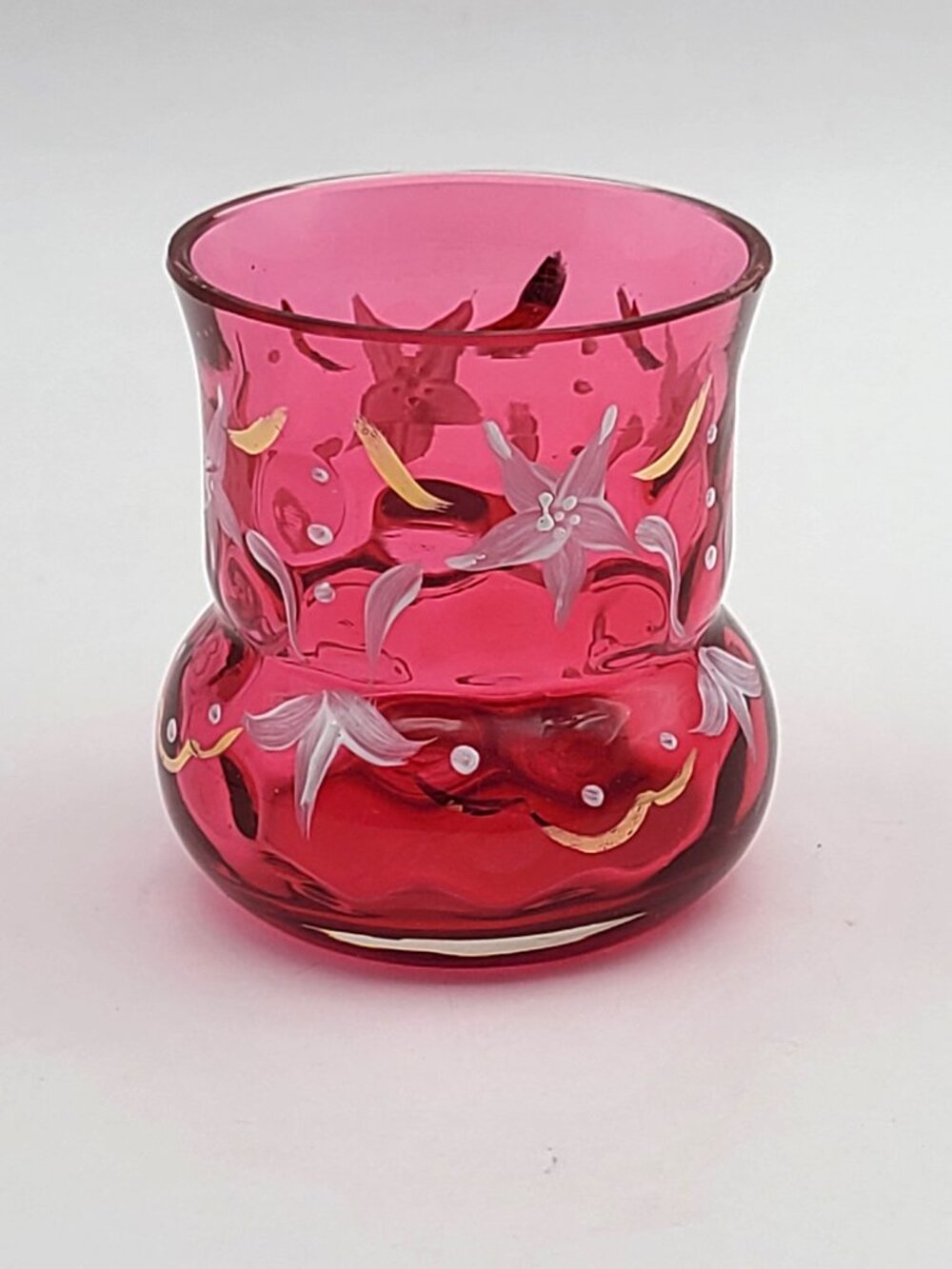 Bohemian Vintage Hand Painted Cranberry Glass Toothpick Holder